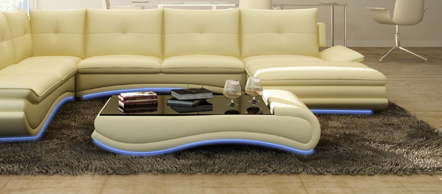 Sofa table Design Wohnzimmer Glas Leder Couch Sofa Tisch Kaffee Beistell