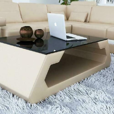 Sofa stůl design obývací pokoj sklo kůže pohovka stolek pomocný káva