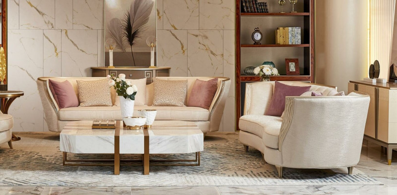 Obývací pokoj Design souprava Luxus sedák Polstrování Masivní dřevo