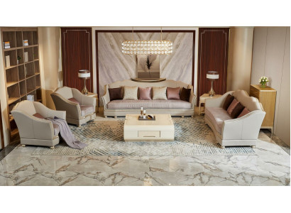 Luxusní designový nábytek do obývacího pokoje, čalouněný sedák, pohovka, masivní dřevo