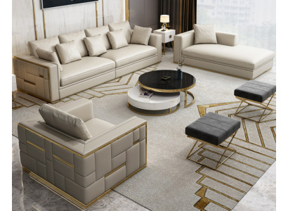 Design Luxus Souprava sedacího nábytku z kůže Rozkládací pohovka Design Nábytek Set