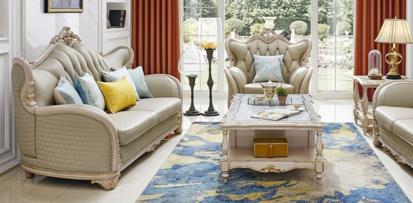Sofa souprava 3 2 1 sedadlo set design pohovky polstry sedačky kůže masivní dřevo