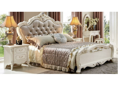 Postel Noční stolek 3 kusy Ložnice Set Nábytek Chesterfield Baroko Masivní dřevo