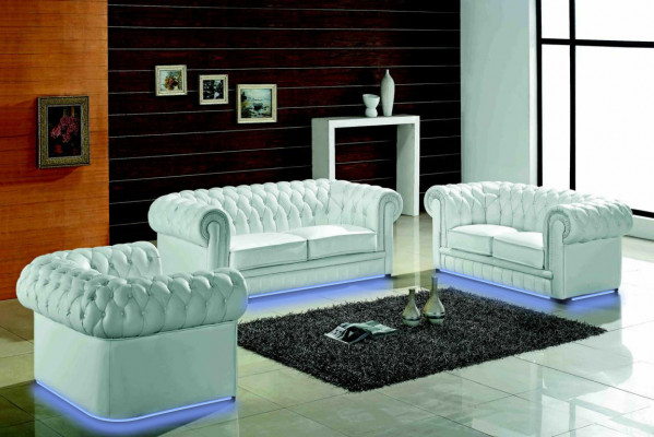 Chesterfield sestava gaučů Klasická obývací souprava gaučů Sofa Set Polster Garnitur.