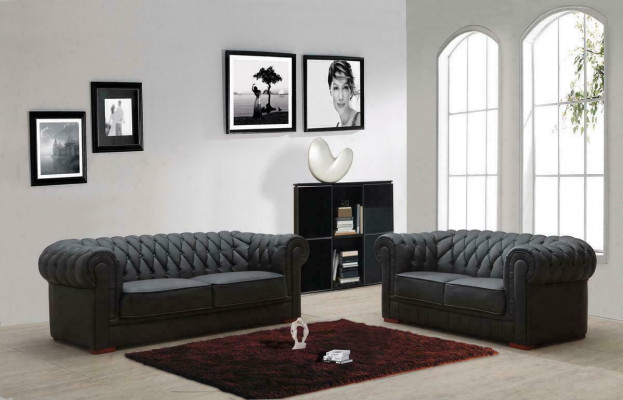 Chesterfield sestava gaučů Klasická obývací souprava gaučů Sofa Set Polster Garnitur.