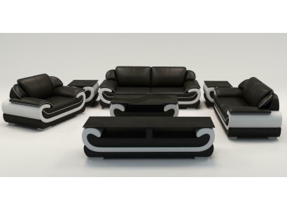 Sofa set Klasická polstrovaná sedací souprava z kůže, kompletní sada 3+2+1 míst.