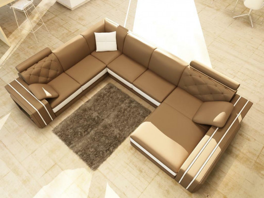 XXL Velká obývací pokojová sofa rohová sedací souprava Kožené pohovky