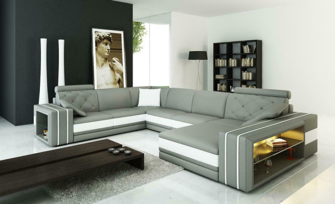 XXL Velká obývací pokojová sofa rohová sedací souprava Kožené pohovky