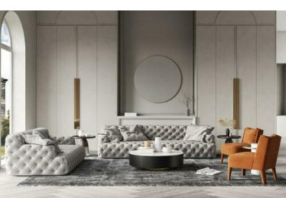 Chesterfield kožená pohovka, tří a čtyřmístná, relaxační design, rozkládací gauč, pohodlná sedací souprava Sofas 234 cm
