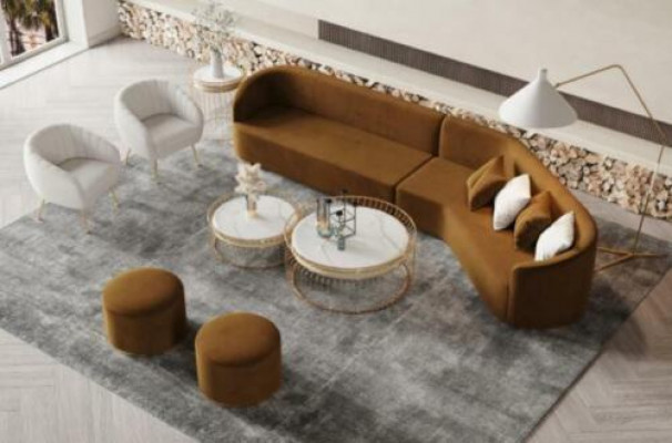 Koutová sedací souprava L-tvaru Relaxační designová pohovka Prostorná sedací souprava Sametová pohovka