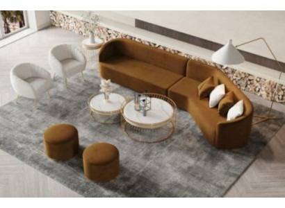 Koutová sedací souprava L-tvaru Relaxační designová pohovka Prostorná sedací souprava Sametová pohovka