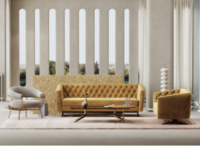 Žlutá obývací sada Exkluzivní 3+2 Chesterfield sedací souprava Sedací nábytek.