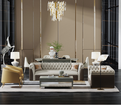 Sofa Třísedák Styl Moderní Potah Chesterfield Kůže Pohovky
