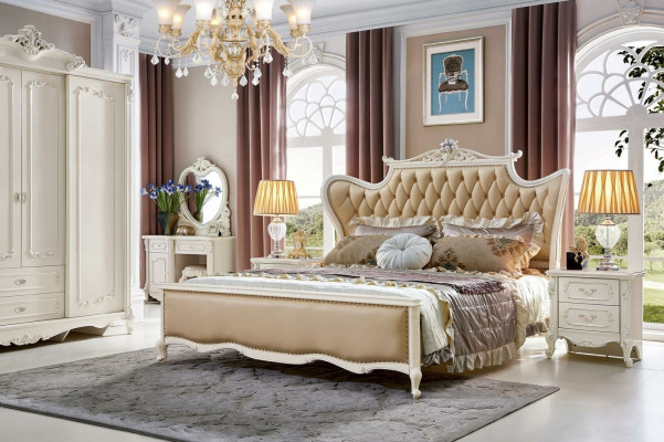 Noční stolek, toaletní stůl, 6 kusů, ložnice, moderní design, luxusní manželská postel.