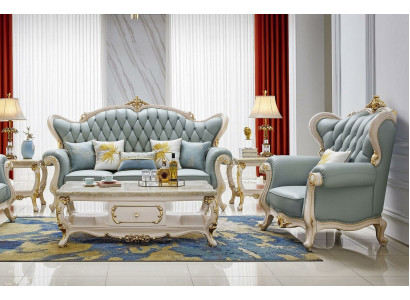 Sofá 3 1 Sitzer Set Design Pohovka Potahová sedačka Luxus Chesterfield