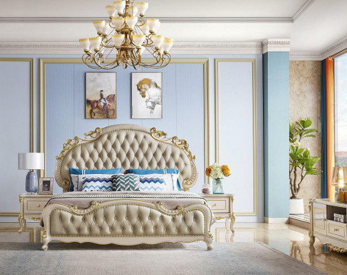 Chesterfield postel Klasické postele Design Dvojitý polštář Ložnice Masivní dřevo