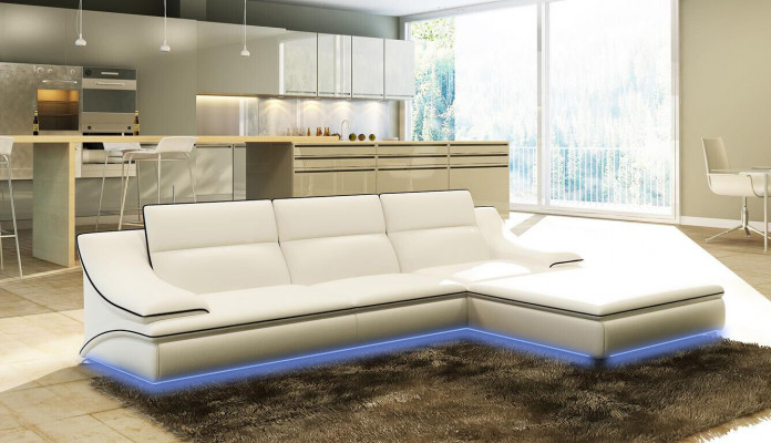 Design Polster Eck Sofa Couch Leder Sofas Garnitur Wohnlandschaft XXL --> Design Dvěře Rozkládací Pohovka Kožené Pohovky Set Obývací Stěna XXL