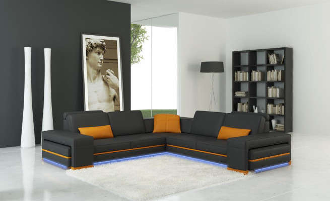 Přeloženo z němčiny do češtiny: Kožená pohovka Rozkládací pohovka Obývací koutová sedací souprava L tvar Design Dekor Moderní Pohovka Koutové Pohovky