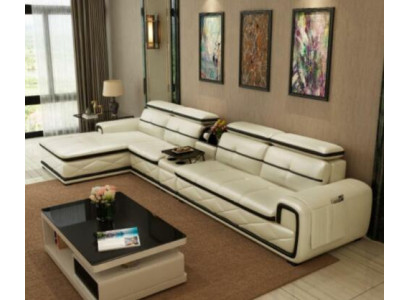Luxusní kožená sedací souprava rohová sedací souprava L tvaru, moderní relaxační sedadlo, nábytek, obývací krajina.