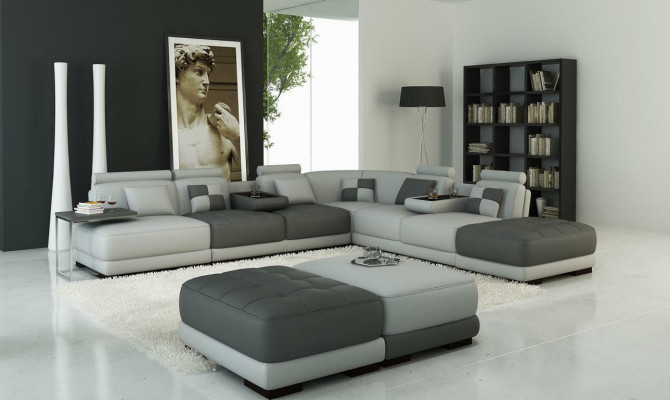 Velká designová obývací sestava, provedení L, rohová sedací souprava, pohovka.