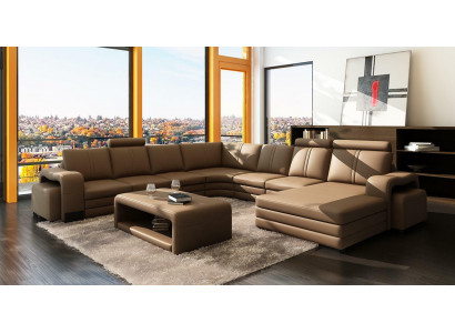 XXL Multifunkční kožená pohovka Pohovka Velká sofa Polštář Dekor Moderní rohová sedací souprava