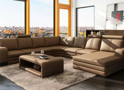 XXL Multifunkční kožená pohovka Pohovka Velká sofa Polštář Dekor Moderní rohová sedací souprava