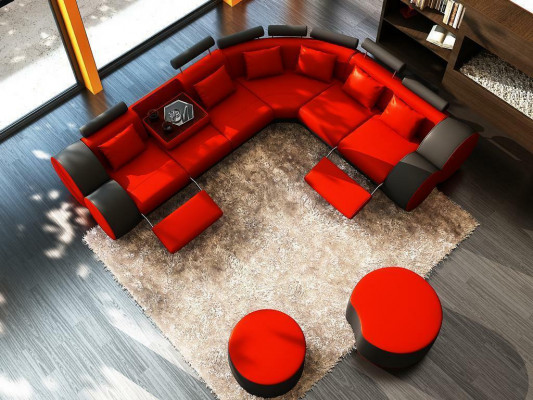 XXL Multifunkční kůže Pohovka Pohovka Big Sofa Polštář Rohová sedací souprava Dekor Moderní