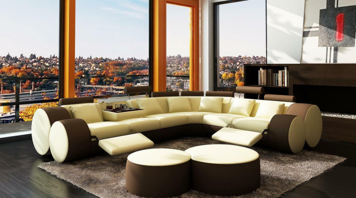 XXL Multifunkční kůže Pohovka Pohovka Big Sofa Polštář Rohová sedací souprava Dekor Moderní