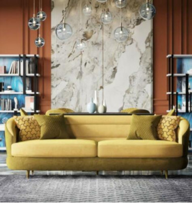 Design pohovka Lounge Sofas Samt Sofa set 3+1 Místo sofa obývací stěna žlutá