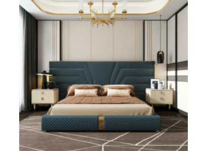Designer postel 180x200 Kožené textilní lůžko Dvojlůžkový pokoj Luxus