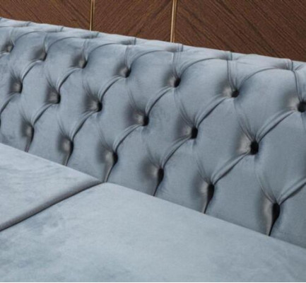 Třísedadlová sedací souprava Luxus Chesterfield 3místná sedací souprava šedá sametová nová pohovka.