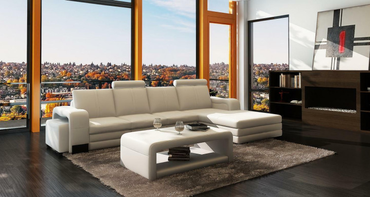 Kůžená pohovka, gauč, pohovky XXL, rohová sedací souprava ve tvaru L, design moderní