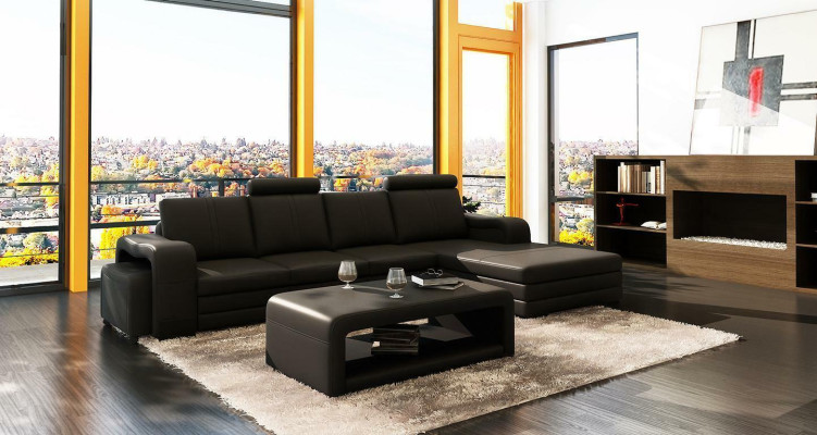 Kůžená pohovka, gauč, pohovky XXL, rohová sedací souprava ve tvaru L, design moderní