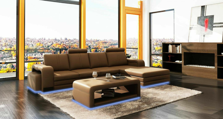 Kůžená pohovka, gauč, pohovky XXL, rohová sedací souprava ve tvaru L, design moderní