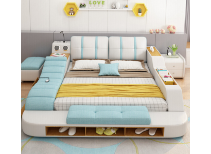 Dvojitý designový kožený postel s polstrováním ve velikosti 180x200 cm.