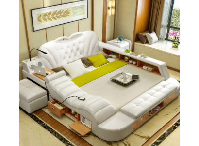 Dvoulůžkový luxusní designový hotelový nábytek z kůže s polštáři, moderní multifunkční postele.
