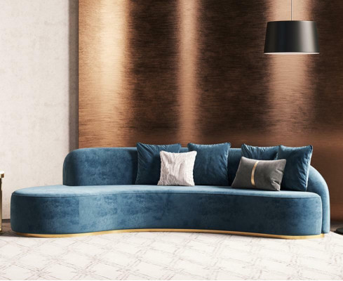 Sametová pohovka 4místná potah textil Moderní Relaxační sedadlo Luxusní nábytek Rohová sedací souprava Kulatá Nová