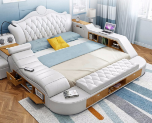 Dvojitá luxusní designová postel s polstrováním 180x200 Multifunkční kožená postel Chesterfield.