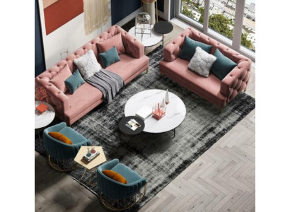 Tříkřeselná relaxační designová pohovka s loungovým textilním potahem.