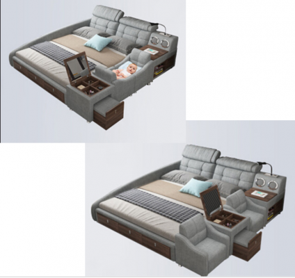 Lůžko z masivního dřeva s polstrováním, manželská postel s multifunkčností 180x200, rámování postele z kůže, design.