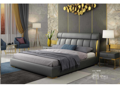 Modernes graues Lederschlafzimmer mit goldenen Edelstahleinsätzen