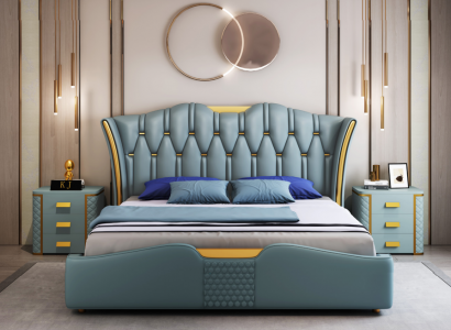 Zelená ložnice postel polštář design dvojitá hotelová postel 180x200cm