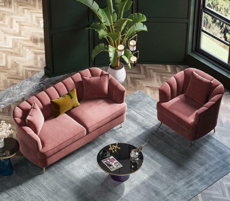 Sametový obývací kout Relaxovací sedací design pohovka lounge textilní pohovka pro 3 osoby.