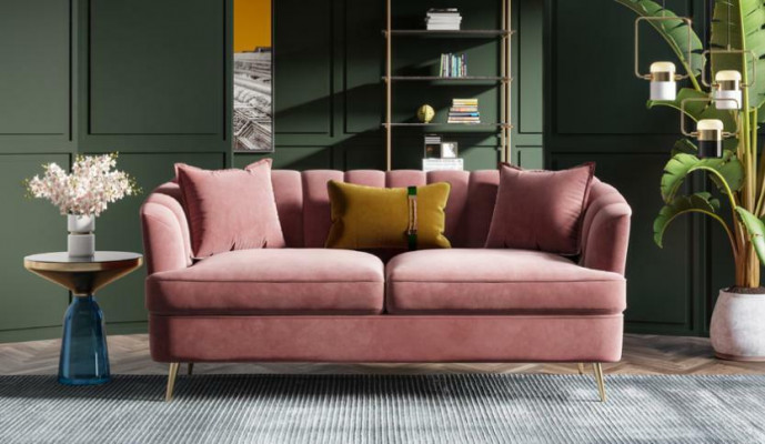 Sametový obývací kout Relaxovací sedací design pohovka lounge textilní pohovka pro 3 osoby.