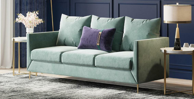 3v sedací souprava ze sametu s funkčním designem sedáku a posezením ve stylu lounge sofa.