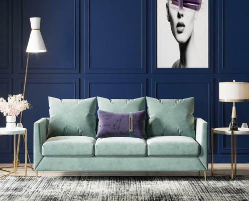 3v sedací souprava ze sametu s funkčním designem sedáku a posezením ve stylu lounge sofa.