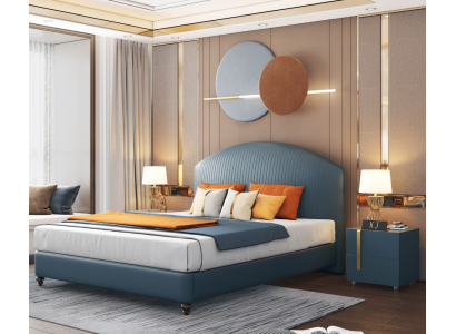 Postel polštář design luxusní kovová manželská lůžka ložnice modrá
