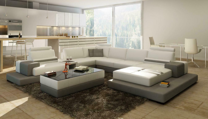 Nádherná XXL kožená obývací souprava U tvaru rohová pohovka gauč