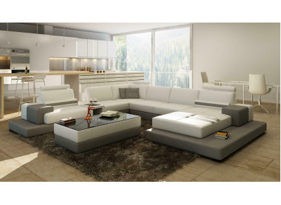 Nádherná XXL kožená obývací souprava U tvaru rohová pohovka gauč