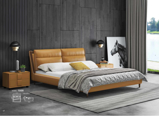 Designová kožená postel Luxusní polštářové postele Dvoulůžkový pokoj 180x200 Oranžový nábytek